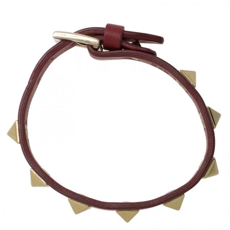 Pre Owned Valentino Rockstud Red Leather Bracelet