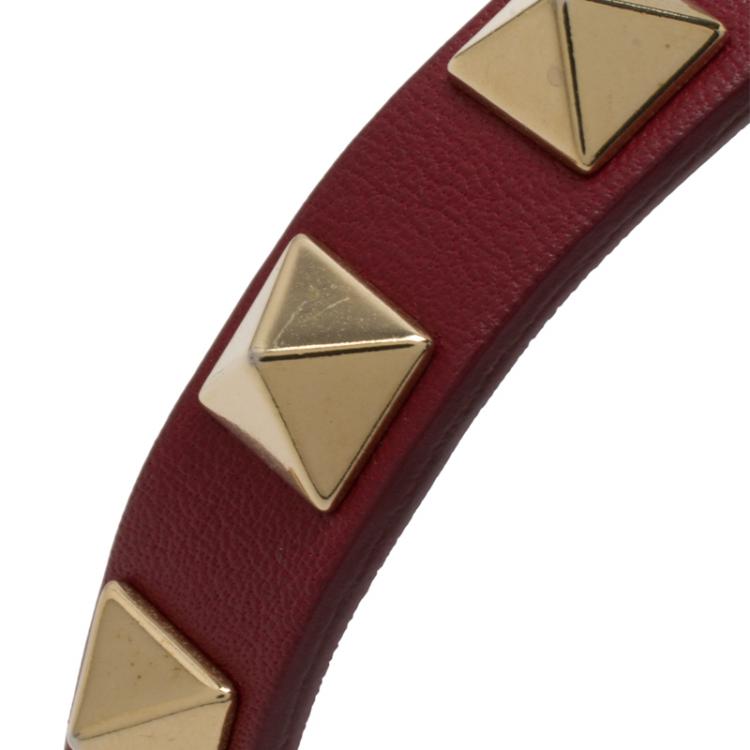Pre Owned Valentino Rockstud Red Leather Bracelet