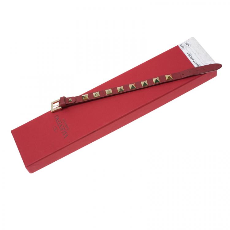 Pre Owned Valentino Rockstud Red Leather Bracelet