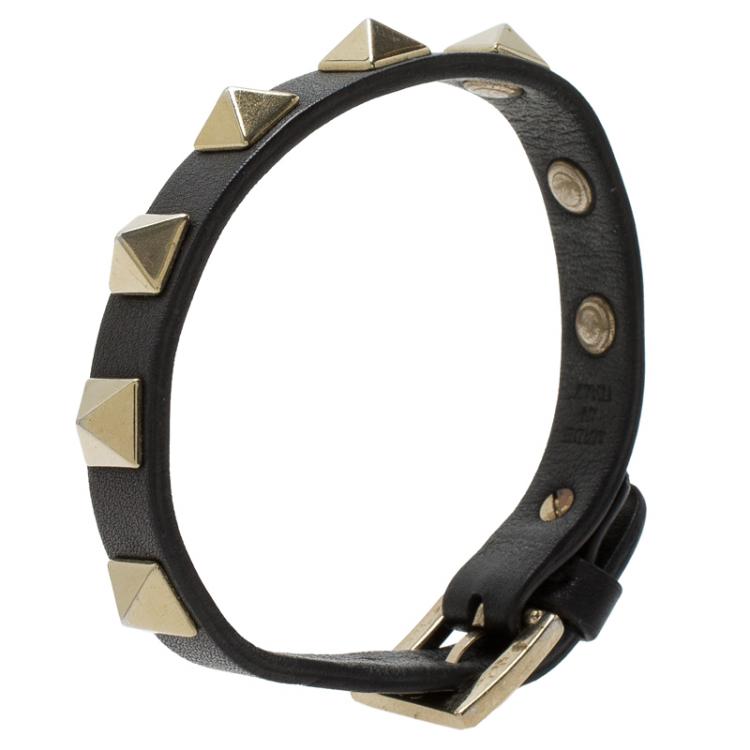 Pre Owned Valentino Rockstud Black Leather Bracelet