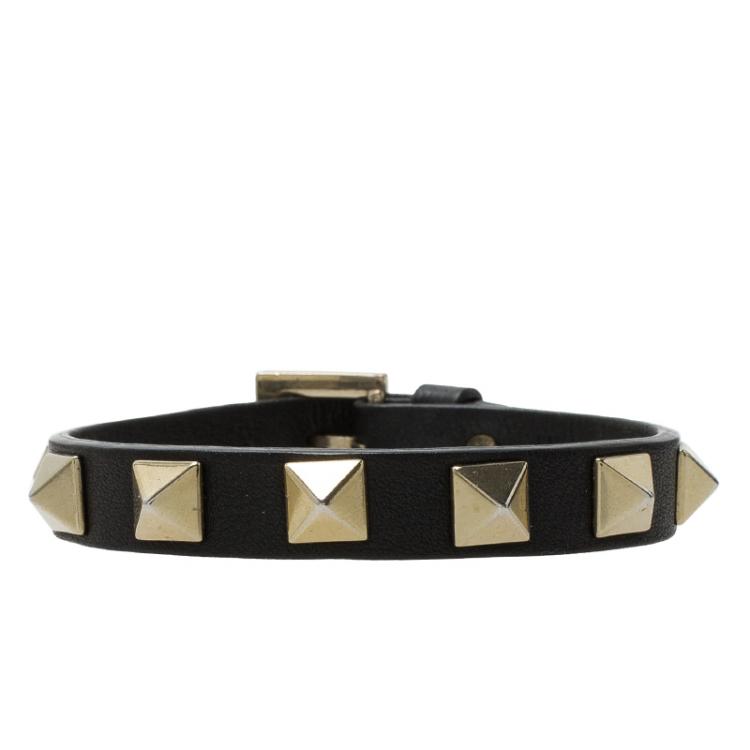 Pre Owned Valentino Rockstud Black Leather Bracelet