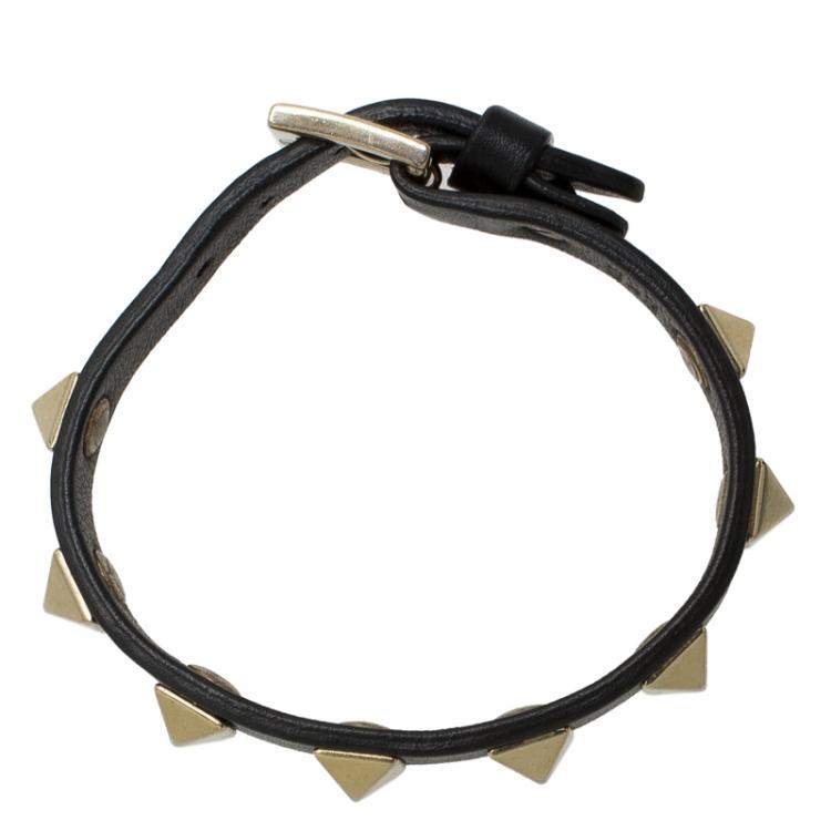 Pre Owned Valentino Rockstud Black Leather Bracelet