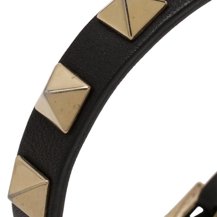 Pre Owned Valentino Rockstud Black Leather Bracelet