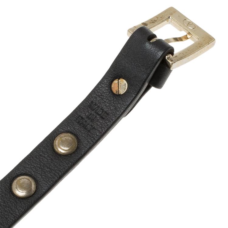 Pre Owned Valentino Rockstud Black Leather Bracelet