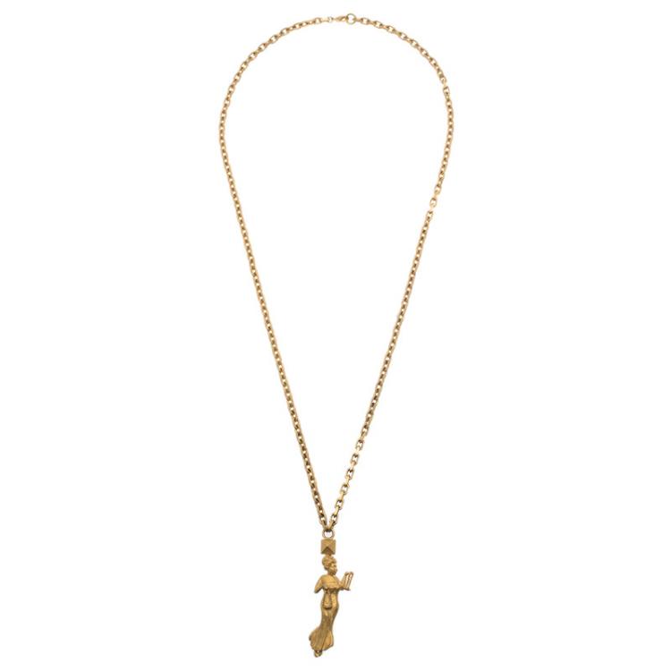 Pre Owned Valentino Libra Gold Tone Long Necklace