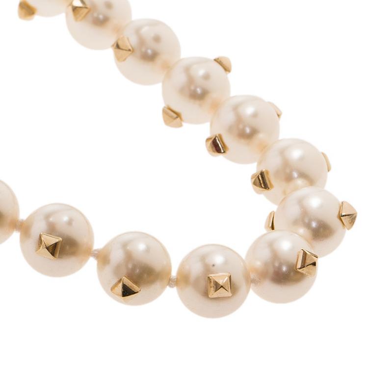 Pre Owned Valentino Studded Faux Pearl  Necklace