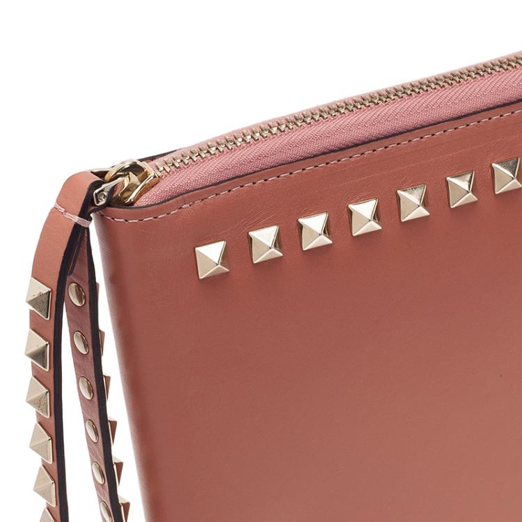 Pre Owned Valentino Nude Leather Rockstud Zip Around iPad Case