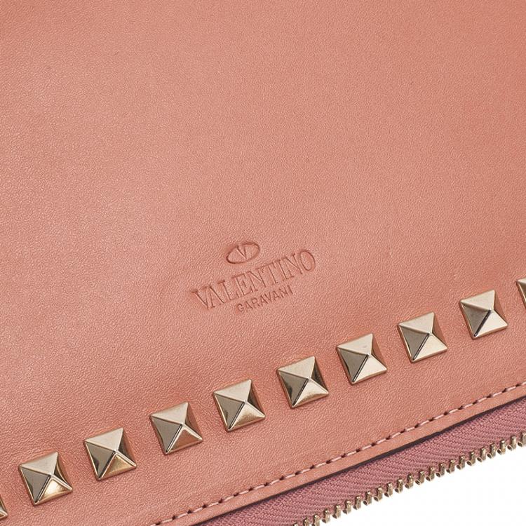 Pre Owned Valentino Nude Leather Rockstud Zip Around iPad Case
