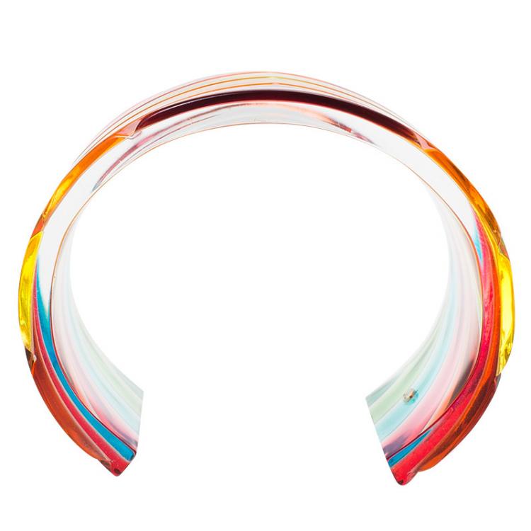 Pre Owned Valentino Rainbow Plexiglass Multicolor Wide Open Cuff Bracelet 17cm