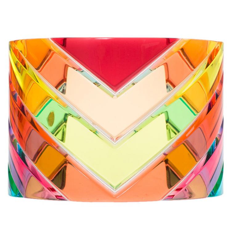 Pre Owned Valentino Rainbow Plexiglass Multicolor Wide Open Cuff Bracelet 17cm