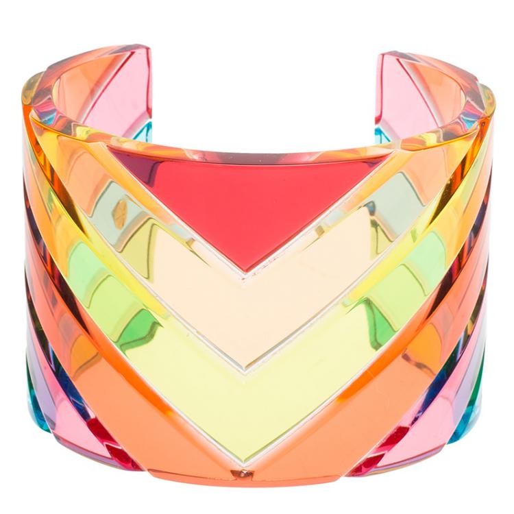 Pre Owned Valentino Rainbow Plexiglass Multicolor Wide Open Cuff Bracelet 17cm