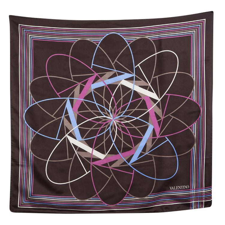 Pre Owned Valentino Multicolor Printed Silk Square Scarf