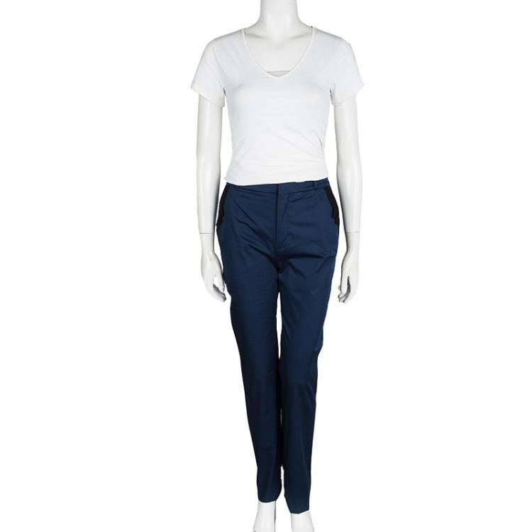 Pre Owned Valentino Navy Blue Cotton Contrast Bow Pocket Detail Pants M