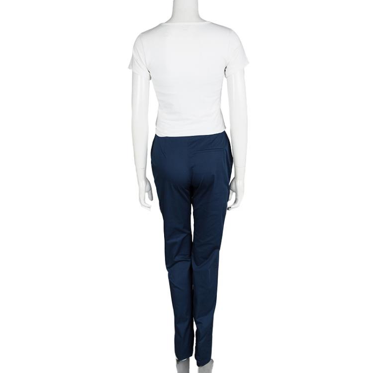 Pre Owned Valentino Navy Blue Cotton Contrast Bow Pocket Detail Pants M
