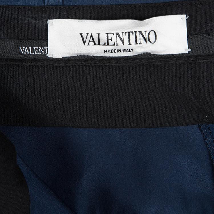 Pre Owned Valentino Navy Blue Cotton Contrast Bow Pocket Detail Pants M
