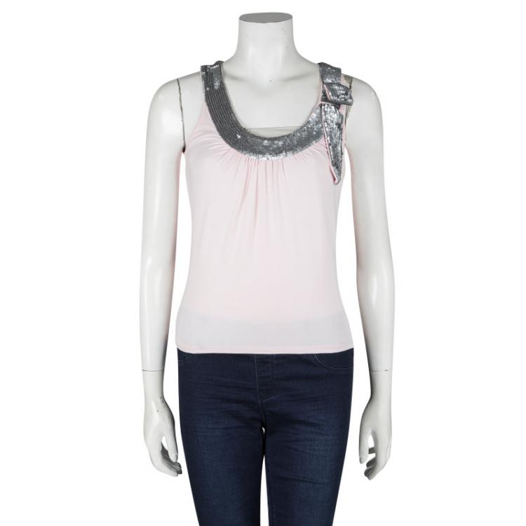 Pre Owned Valentino Blush Pink Knit Sequin Embellished Neckline Detail Sleeveless Top S