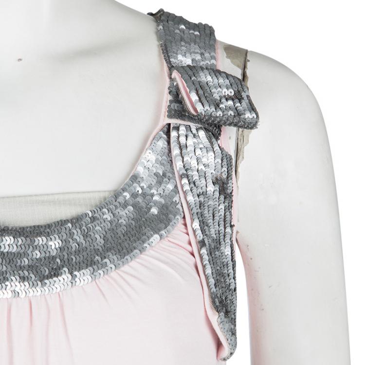 Pre Owned Valentino Blush Pink Knit Sequin Embellished Neckline Detail Sleeveless Top S