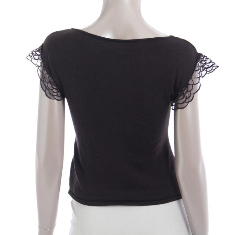 Pre Owned Valentino Dark Brown Lace Sleeve Knit Top S