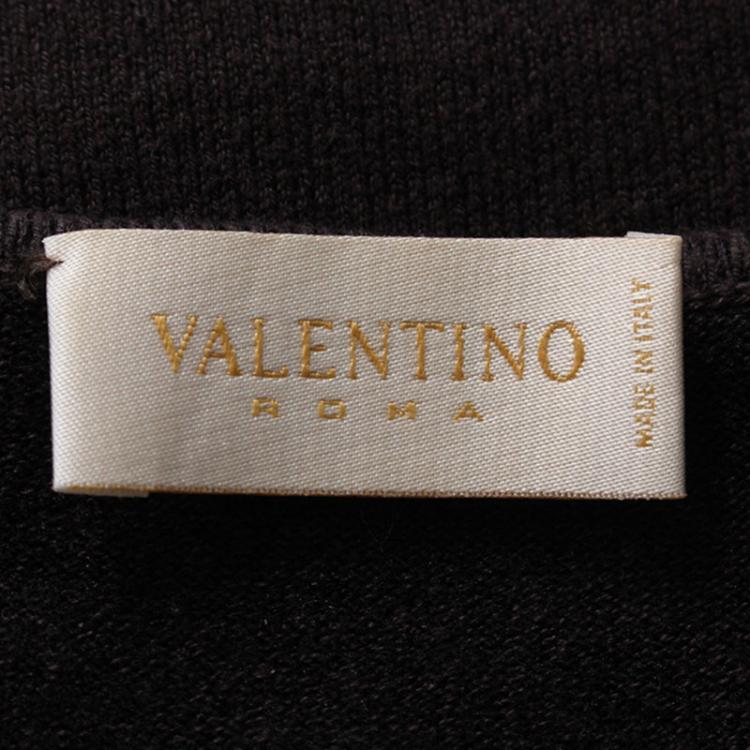 Pre Owned Valentino Dark Brown Lace Sleeve Knit Top S