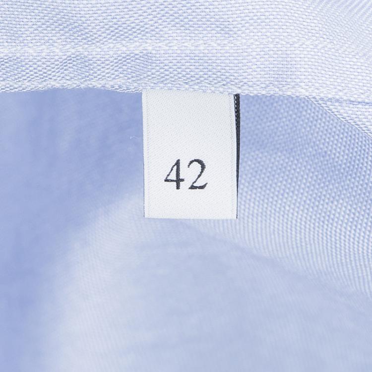 Pre Owned Valentino Blue Cotton Chambray Neck Tie Detail Long Sleeve Blouse M