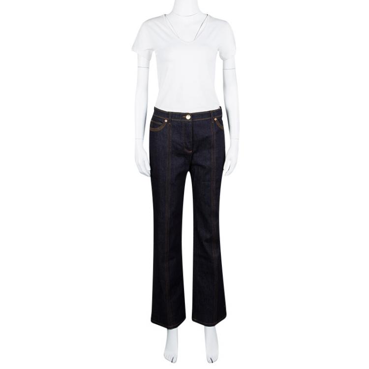 Pre Owned Valentino Indigo Dark Wash Denim Top Stitch Detail Boot Cut Jeans M