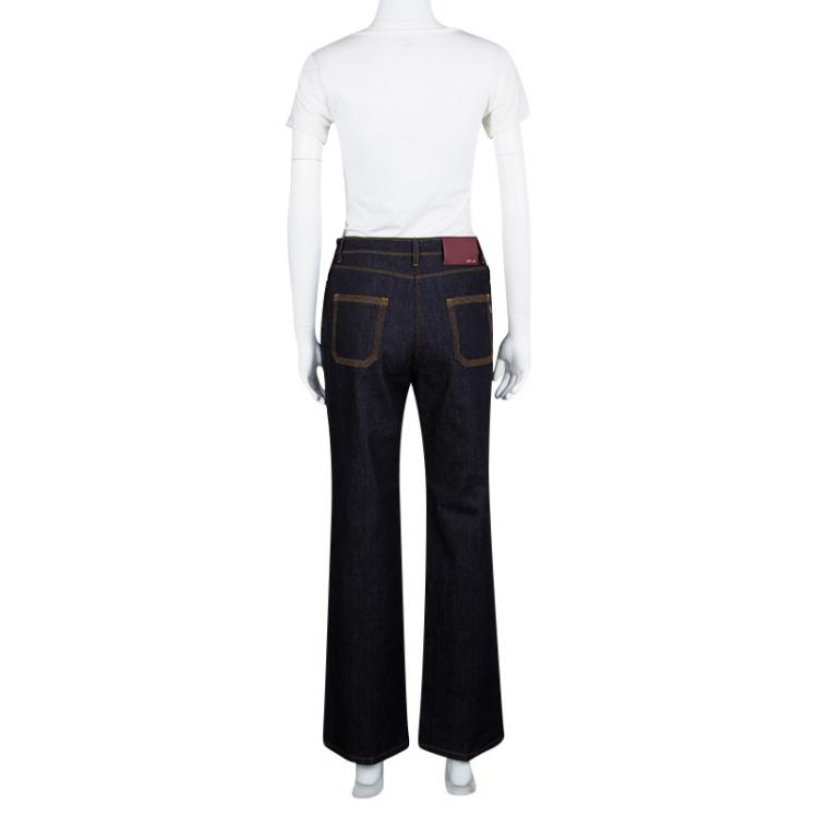Pre Owned Valentino Indigo Dark Wash Denim Top Stitch Detail Boot Cut Jeans M