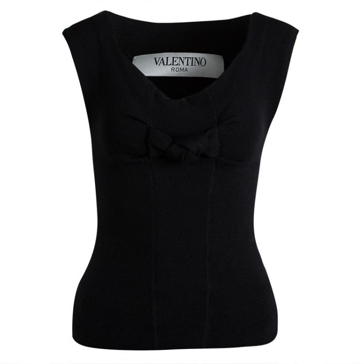 Pre Owned Valentino Black Wool Bow Detail Top  S