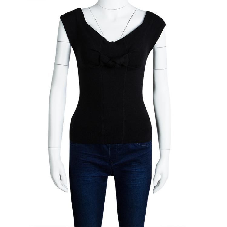 Pre Owned Valentino Black Wool Bow Detail Top  S