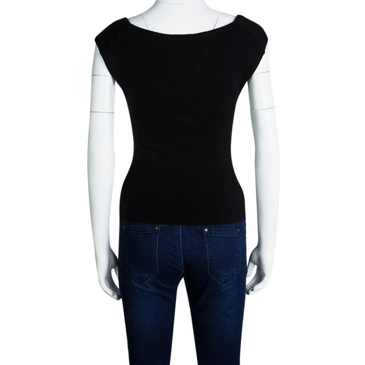 Pre Owned Valentino Black Wool Bow Detail Top  S
