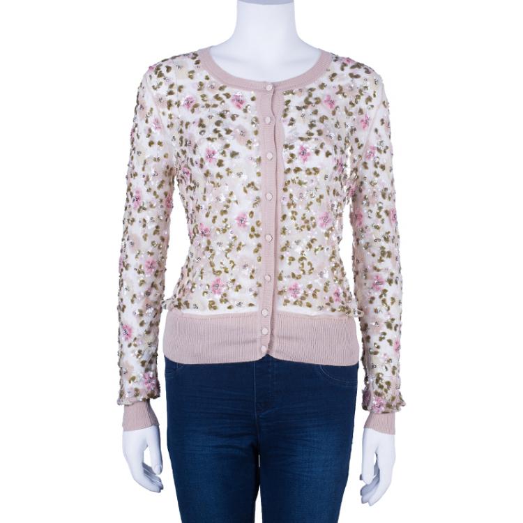 Pre Owned Valentino Floral Embellished Cardigan M