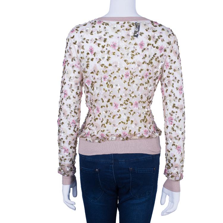 Pre Owned Valentino Floral Embellished Cardigan M