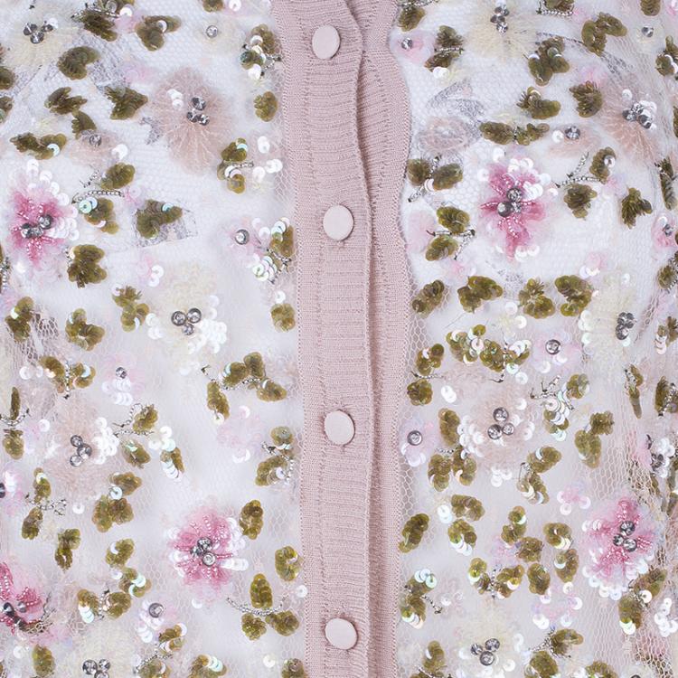Pre Owned Valentino Floral Embellished Cardigan M