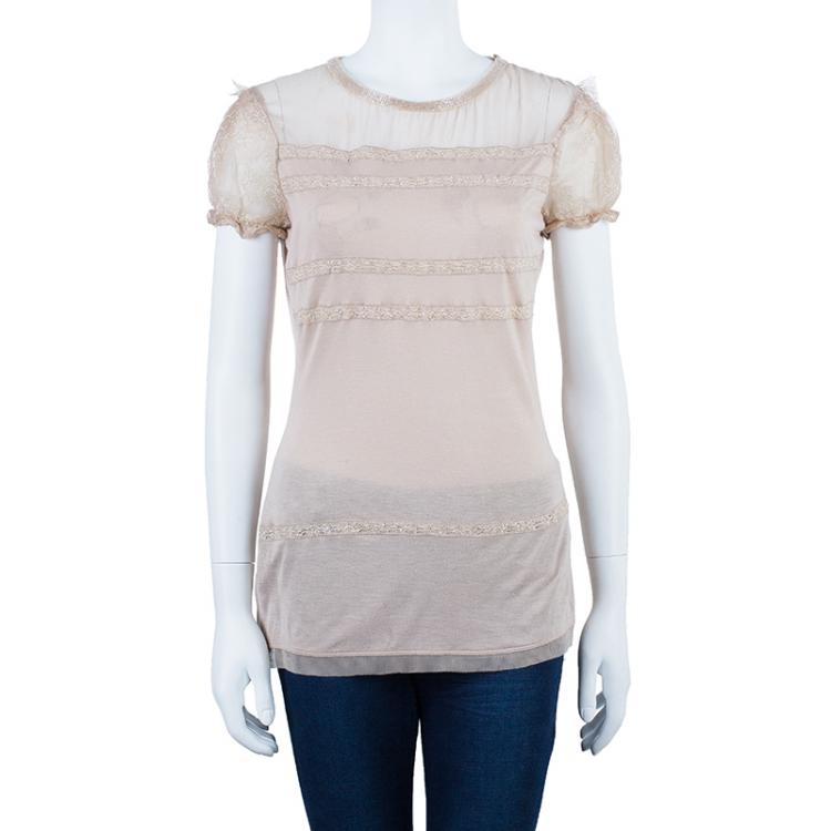 Pre Owned Valentino Beige Embellished Top M