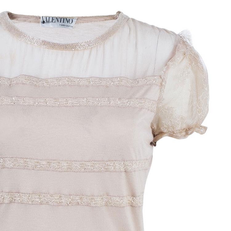 Pre Owned Valentino Beige Embellished Top M