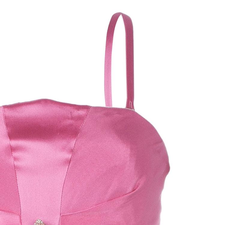 Pre Owned Valentino Pink Strapless Floral Brooch Gown L