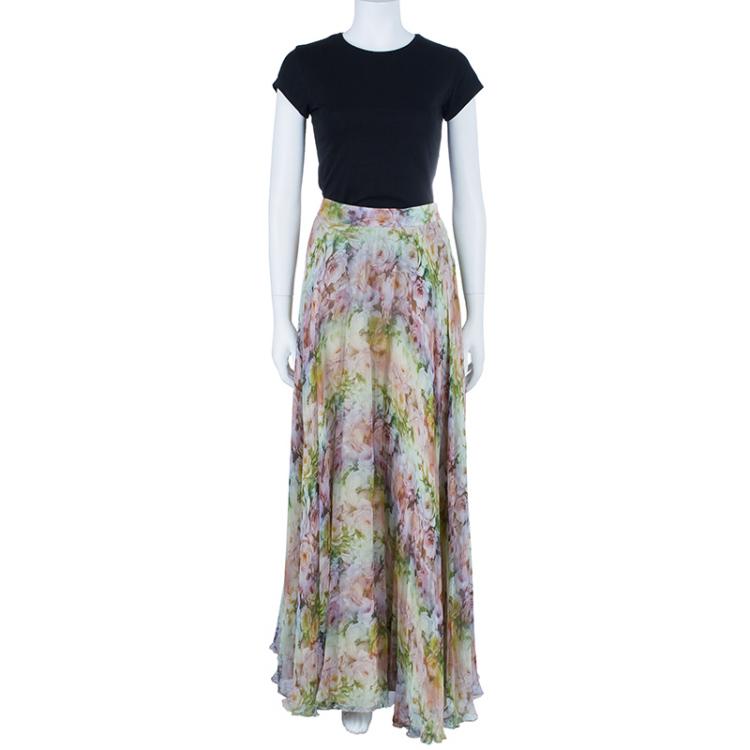 Pre Owned Valentino Floral Print Maxi Skirt S