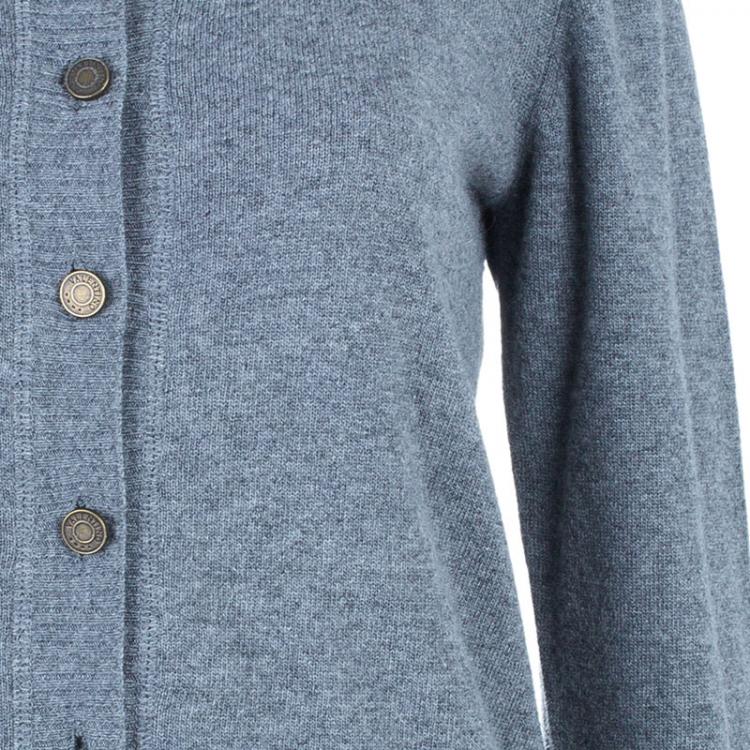 Pre Owned Valentino Gray Wool Floral Trimmed Cardigan M