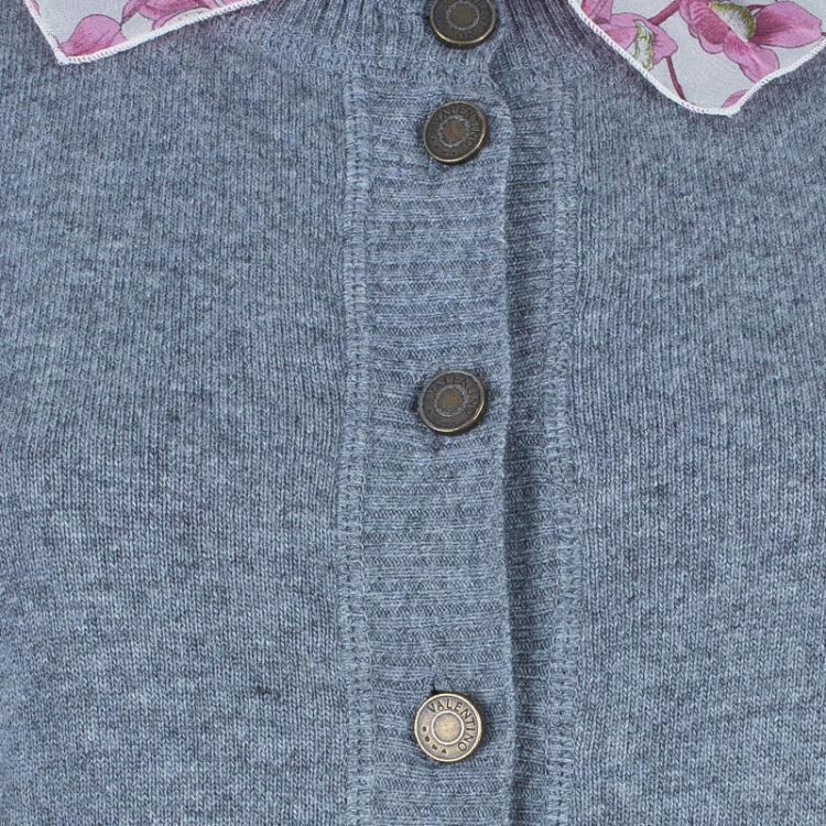 Pre Owned Valentino Gray Wool Floral Trimmed Cardigan M