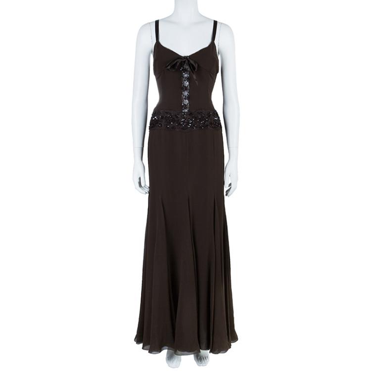 Pre Owned Valentino Brown Embellished Gown M