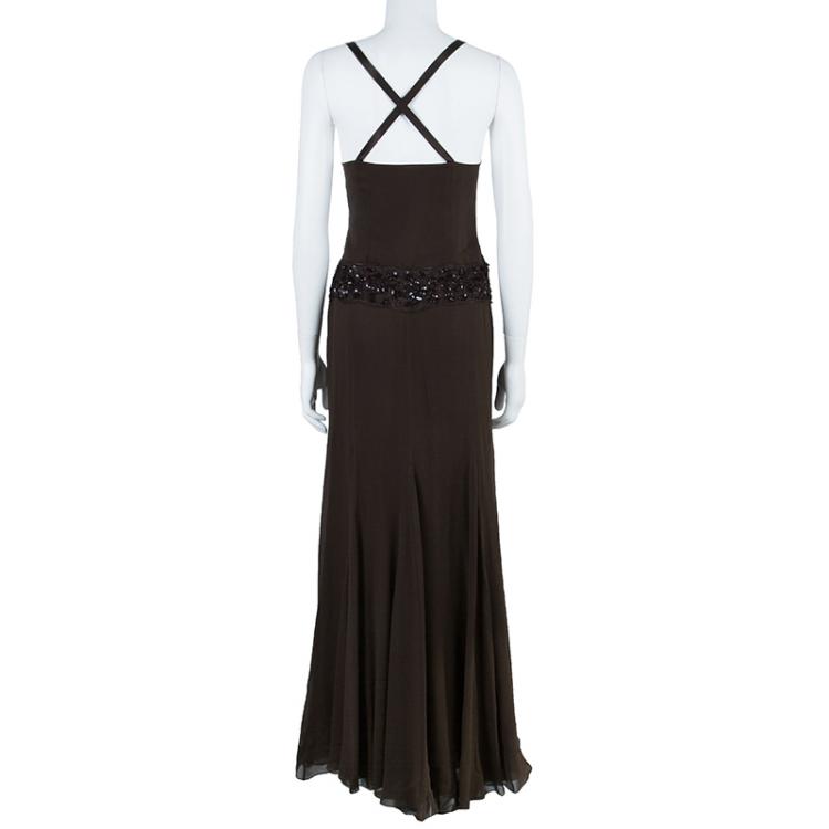 Pre Owned Valentino Brown Embellished Gown M