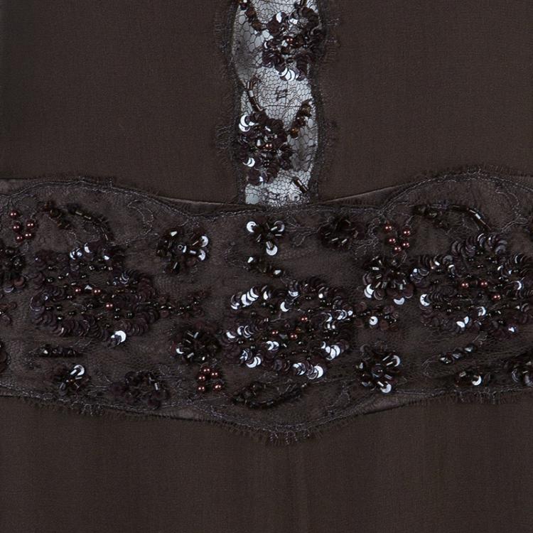 Pre Owned Valentino Brown Embellished Gown M