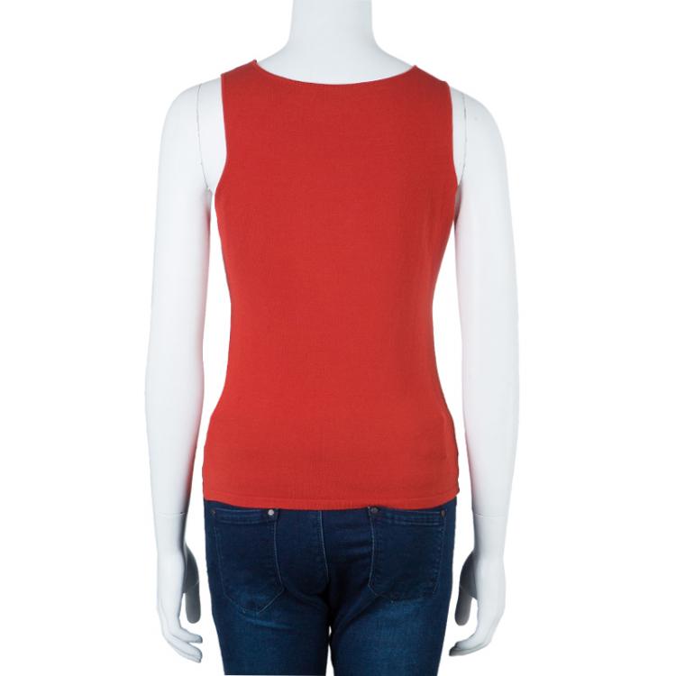 Pre Owned Valentino Red Sleeveless Rosette Detail Top S