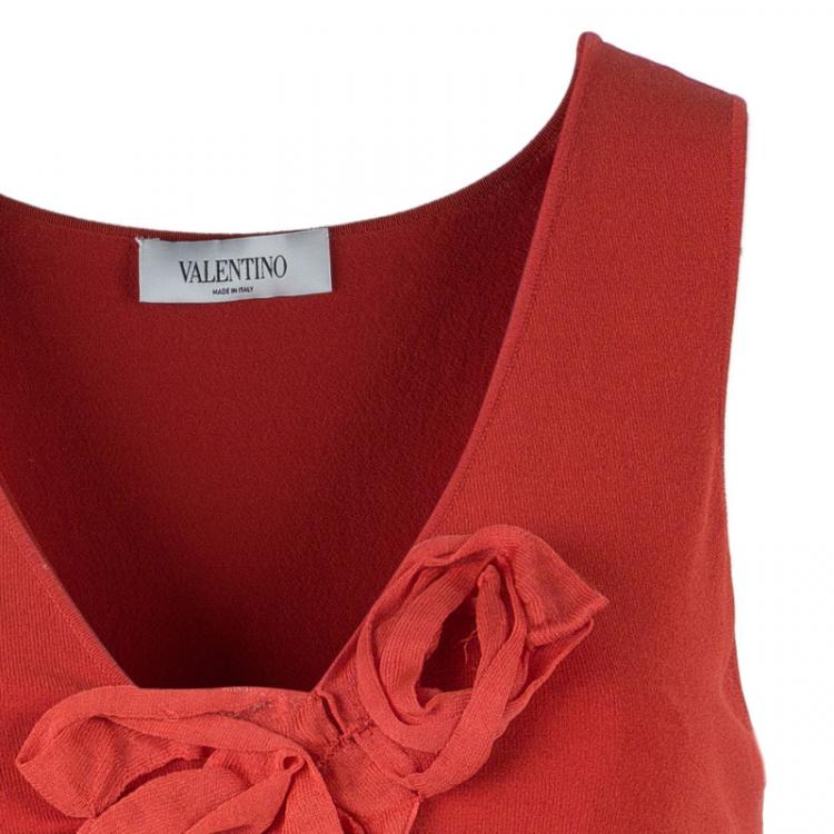 Pre Owned Valentino Red Sleeveless Rosette Detail Top S