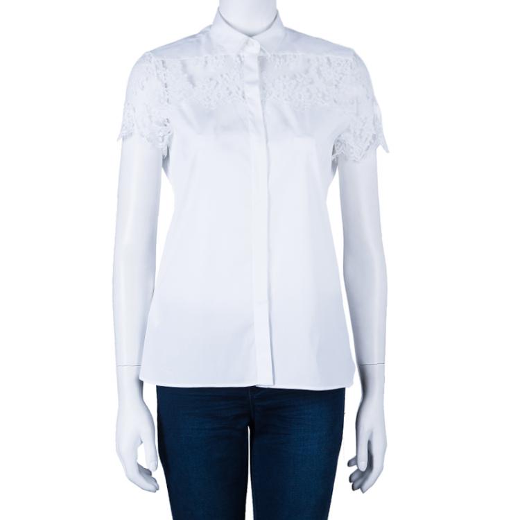 Pre Owned Valentino White Lace Trim Shirt M