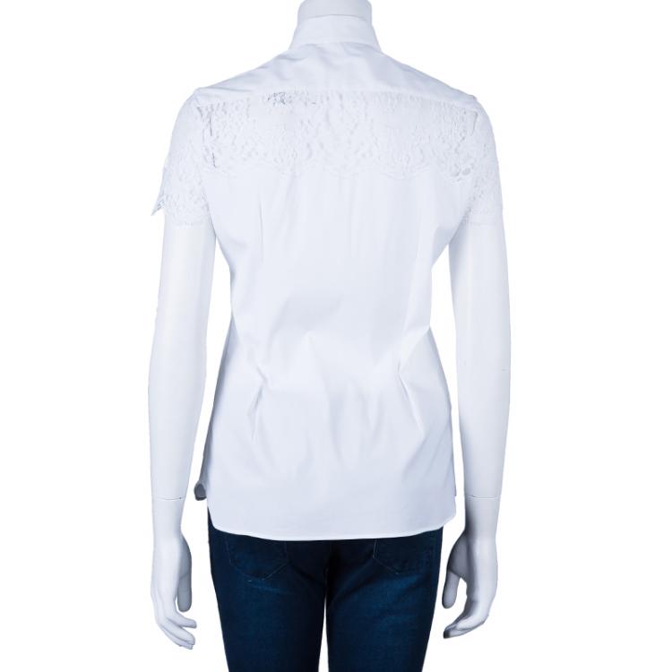 Pre Owned Valentino White Lace Trim Shirt M