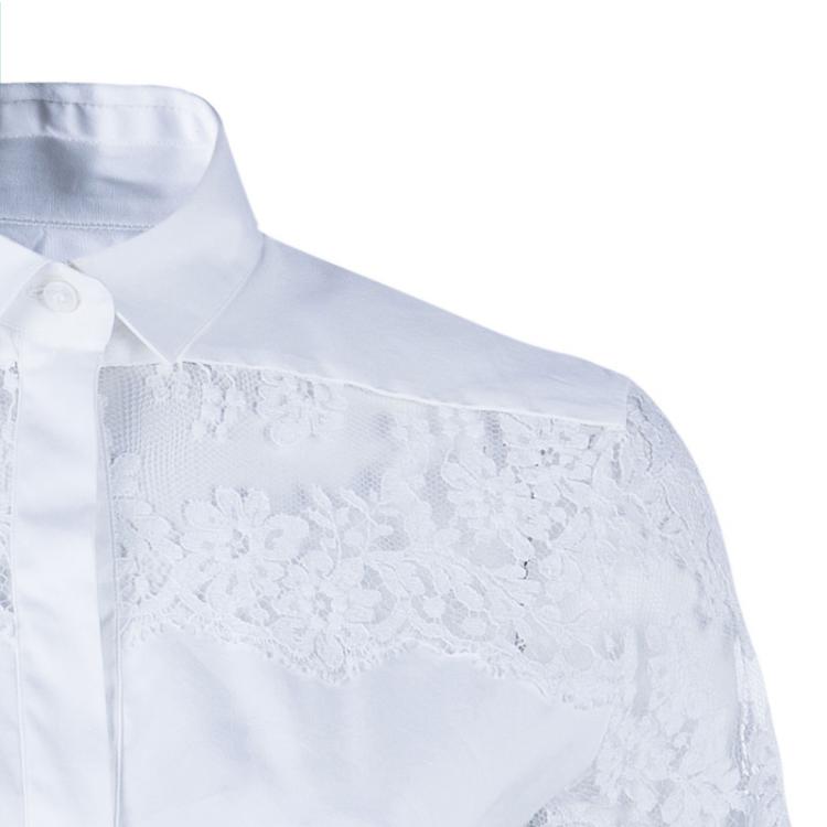 Pre Owned Valentino White Lace Trim Shirt M