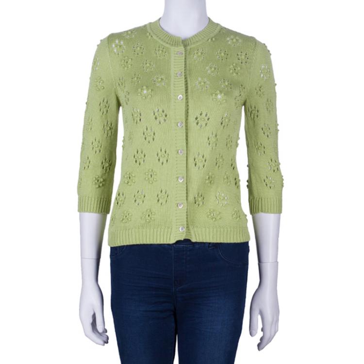 Pre Owned Valentino Green Knit Cardigan S