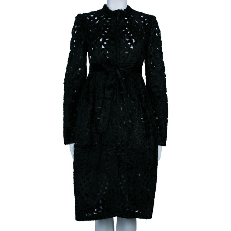 Pre Owned Valentino Black Pony Hair Cutout Coat S