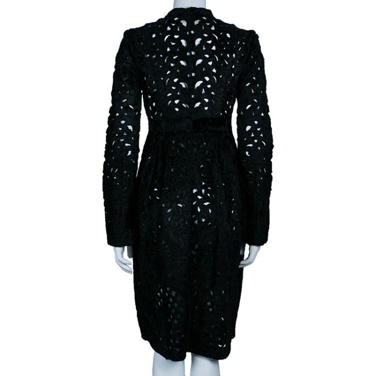 Pre Owned Valentino Black Pony Hair Cutout Coat S