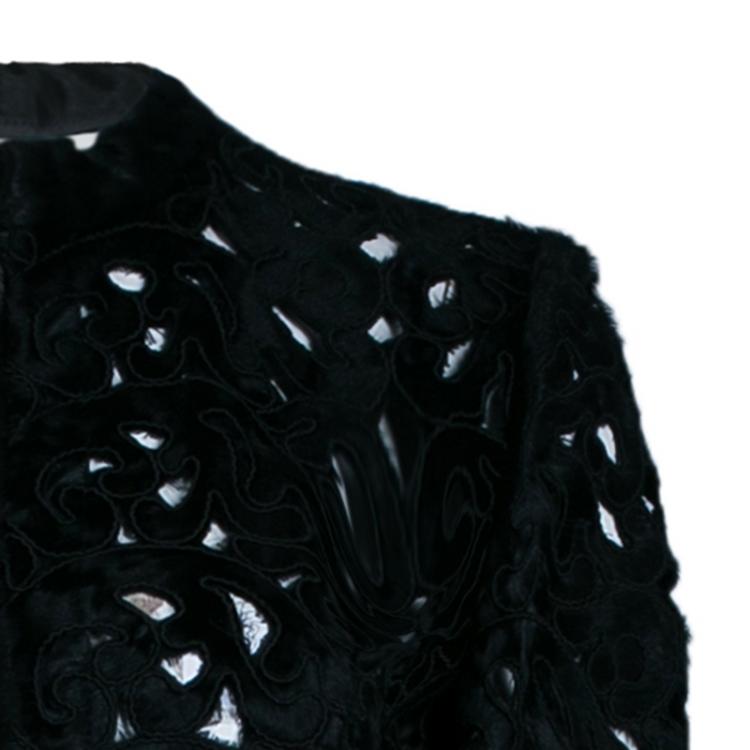 Pre Owned Valentino Black Pony Hair Cutout Coat S